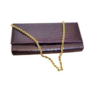 Vintage Holt Renfrew Crocodile Embossed Clutch with Gold Chain